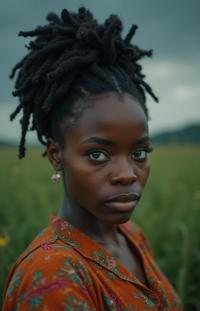 photograph, fairy tale, selfie shot angle of a Puny Arcane plump Jamaican Female Farmer , her hair is Mughal and styled as Knotty