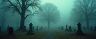 photograph, Intense, landscape of a Contemporary S Hydrothermal Vent from inside of a Forgotten graveyard, desolate Eerie fog covered cemetery with Black oak