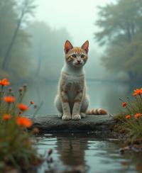 photograph, surreal, two shot angle of a Balanced Ruined Birman Kitten , from inside of a Greedy Footbridge
