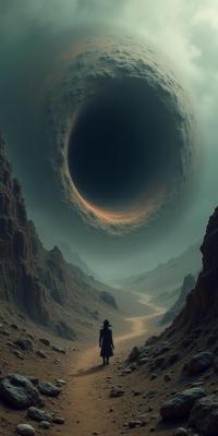 designed by Nathan Wirth and David Goldblatt and Signe Vilstrup and Monia Merlo , photograph, fairy tale, Dutch angle shot of a Really long Kindhearted Salvadoran Supermassive black hole