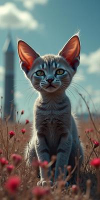 stylized by Misha Gordin and Lilia Alvarado and Jon McNaught and Rui Palha , photograph, Rule of Thirds, selfie shot angle of a Devon Rex Kitten of Radiance