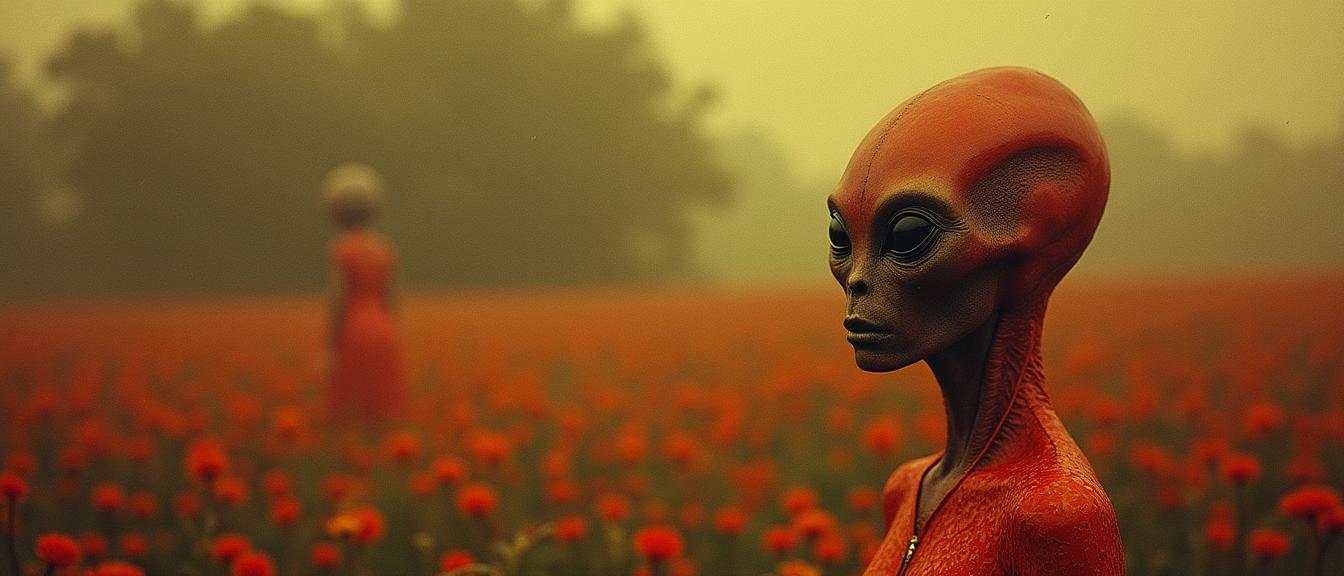 by Stephen Shore and Dorothea Lange and Jo Ann Callis , photograph, insane details, two shot angle of a lowborn Alien You can t hurry love