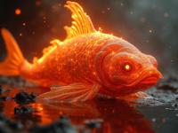 by Fred Stein , photograph, intricate details, Studio shot of a Mecha Labyrinthine Chinoiserie arctic char of Flame