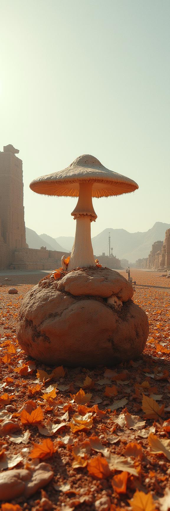 art by Jack Hughes and Jamie Hawkesworth and Ren Hang , photograph, hyper detailed, zoomed out of a Mushroomcore Playful traditional Iraqi Lunar crater