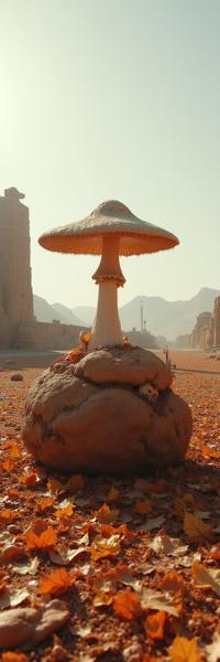 art by Jack Hughes and Jamie Hawkesworth and Ren Hang , photograph, hyper detailed, zoomed out of a Mushroomcore Playful traditional Iraqi Lunar crater