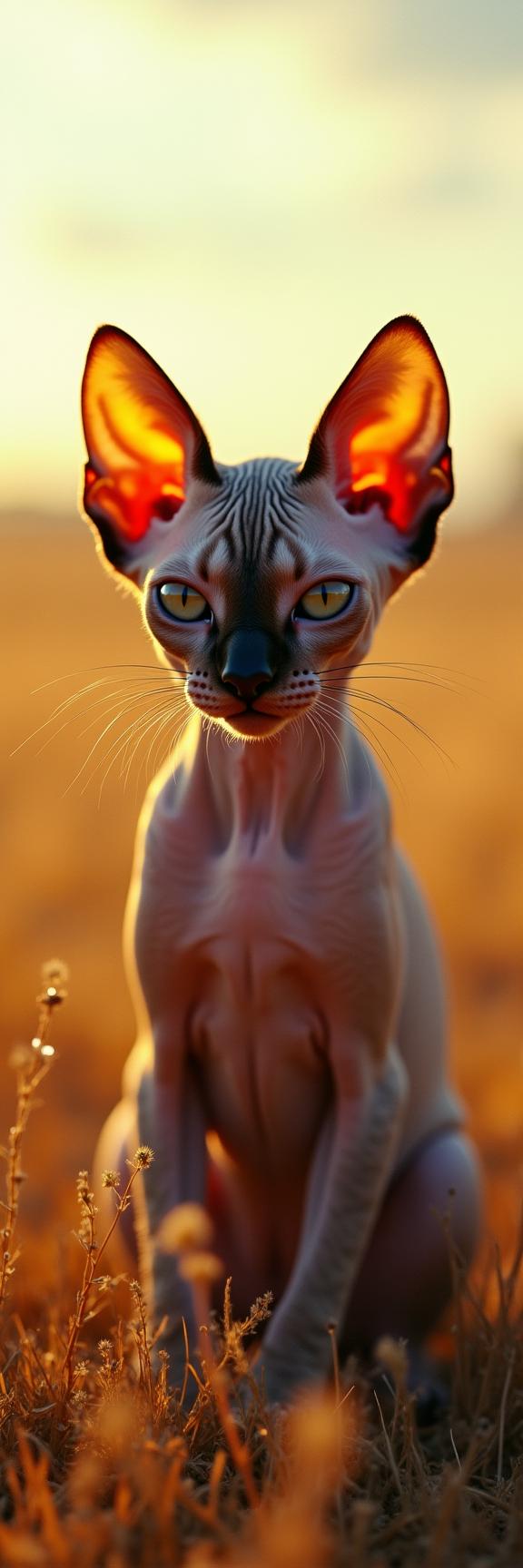 art by Roy DeCarava and Lois Greenfield , photograph, hyper detailed, full shot of a Symmetrical Flamboyant Rainbow Sphynx Kitten