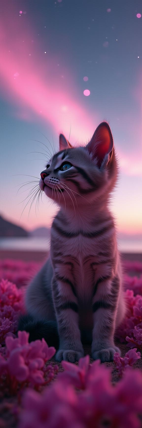 art by Mikko Lagerstedt , photograph, Magenta details, hip level shot of a Abrasive Irresistible Norwegian Forest Kitten