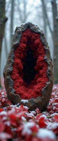 photograph, beautiful, wide shot of a Horrifying Velvet Georgian Geode , it is covered in Rust