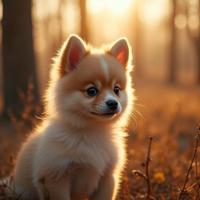 designed by Zhang Kechun and Vik Muniz , photograph, Golden ratio, selfie shot angle of a Boorish Mesmerizing Pomeranian Puppy