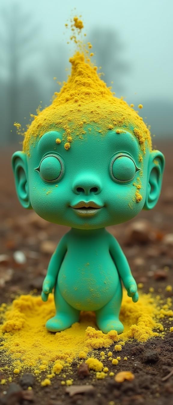 photograph, Golden ratio, selfie shot angle of a Mint Green, Salmon and Lemon Yellow Industrial Magic powder