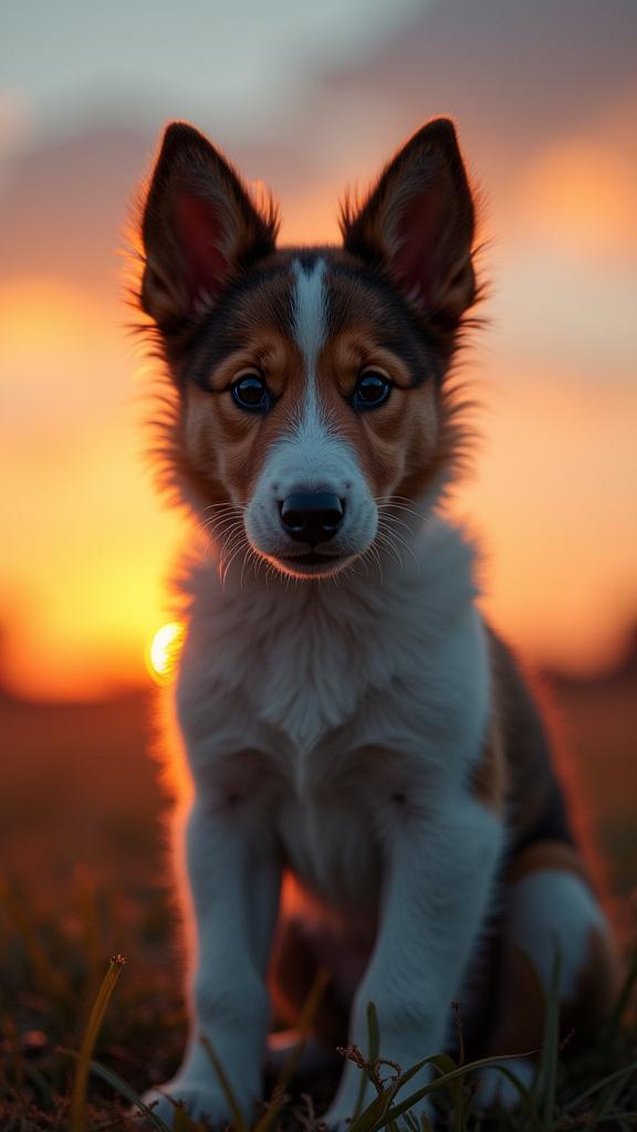 stylized by Thomas Leuthard and Lydia Goldblatt and Thurston Hopkins , photograph, best quality, Full length frame of a Translucent Level Collie Puppy