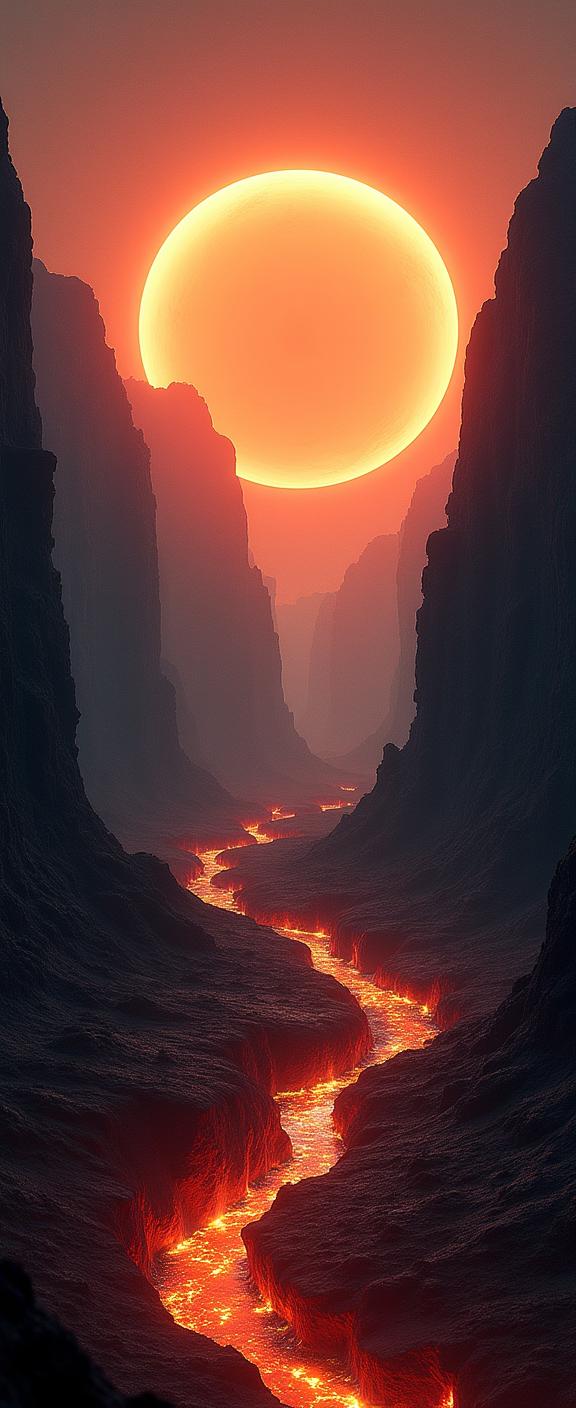 art by Laurent Baheux , photograph, fall lava pit and Planetary ring in background, concept art