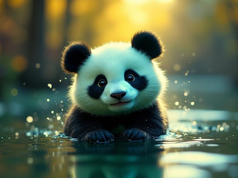 photograph, hyper detailed, selfie shot angle of a Restless Fascinating Spot Panda Pok mon , detailed DayGlo yellow and Brown background