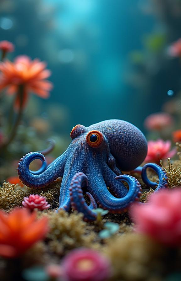photograph, Mixed media, zoomed out of a Blue Ringed Octopus , it is very Verdant and Tradition bound