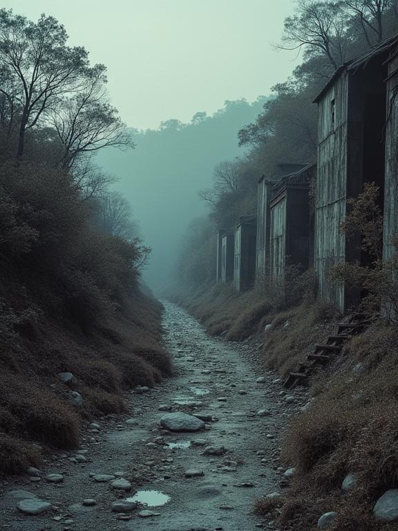 art by Philip Lorca diCorcia and Bill Gekas and Paul Strand and Lewis Morley , photograph, epic, landscape of a Overgrown Business White and Beige Abandoned Mines and Wonderful Bohemian Coral reef at sunset
