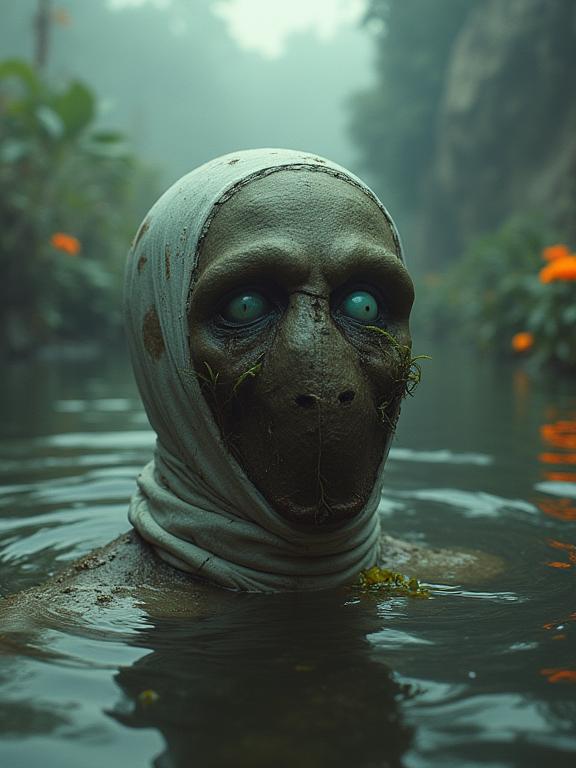 stylized by Peter Coulson and Louise Dahl Wolfe and Juergen Teller , photograph, intricate details, cinematic shot of a thick Peruvian Female Mummy