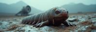stylized by Sally Mann and Nell Dorr and Lydia Goldblatt , photograph, electric indigo theme , extreme close up shot of a Greater Sandwurm