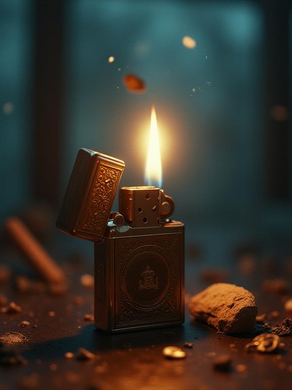by Fernand Fonssagrives , photograph, portraits and pictorialist photography, cinematic shot of a Revealing Atmospheric Taish Era Cigarette lighter