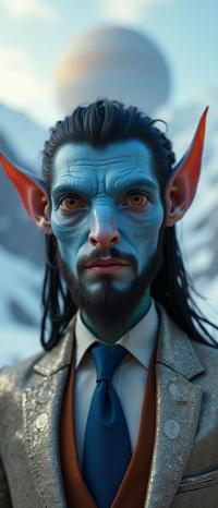 photograph, best quality, soft focus of a Cyberpunk Loving large Persian Cowboy Male Na vi , he is inside a Pitcher