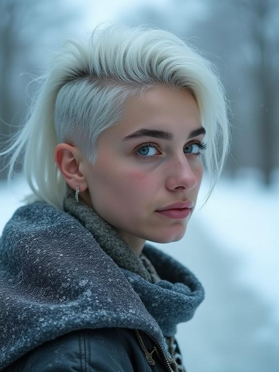 stylized by Michael Shainblum and Brett Weston , photograph, fine polished, extreme close up shot of an athletic Palestinian Female Ice queen
