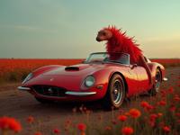 photograph, surreal, full body shot of a Homeric Ferrari , the Ferrari is very Capricious and Universal
