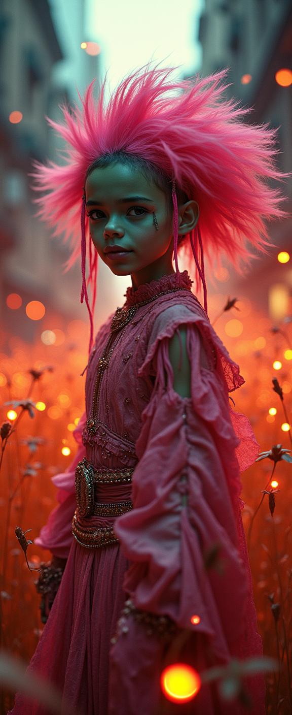 by Joseba Elorza and Yusuke Murata and Geof Kern , photograph, unique, low angle shot of a Cursed Feathery tiny Empire Wallflower Belle from Beauty and the Beast of Aether