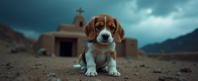 photograph, fairy tale, establishing shot of a Beagle Puppy , it is very Offensive and Matte