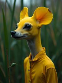 by John Batho and Elke Vogelsang , photograph, complex artistic color composition, upper body shot of a Pittoresque Uninspired Mustard Yellow and Slate Gray Goth Lily