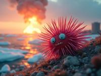 photograph, surreal, concept art, angle from above of a Chibi Inappropriate Sea Urchin