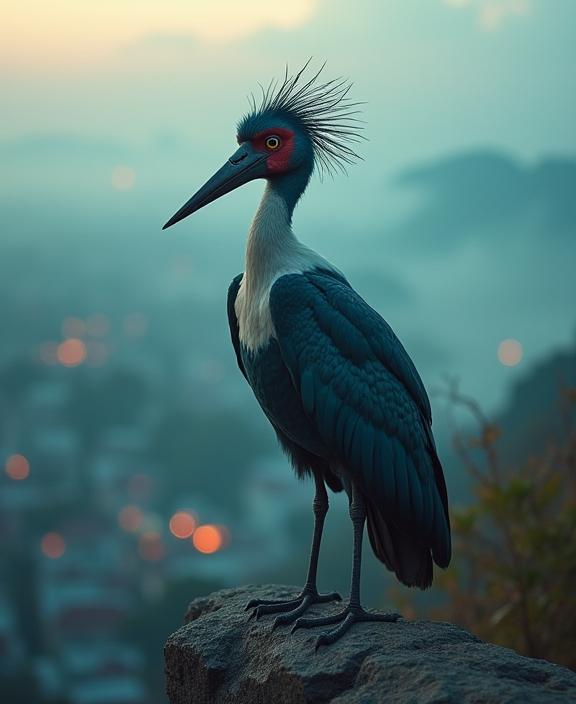 photograph, Indigo theme , Aerial View of a Magewave Vulgar burly traditional Bauhaus Stork of Paradise Snorlax hybrid,