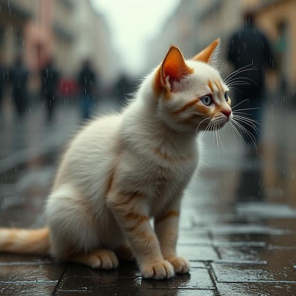 designed by Pete Turner and Annie Leibovitz and John Everett Millais , photograph, best quality, side view shot of a Abnormal Liquid Ragdoll Kitten