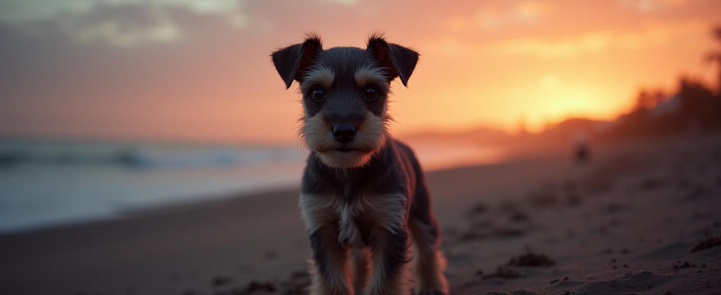 photograph, Rule of Thirds, highly detailed, hip level shot of a Miniature Schnauzer Puppy