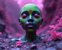 designed by Harold Edgerton , photograph, hyper detailed, ground level shot of a K pop Graceful Ethiopian Vanity