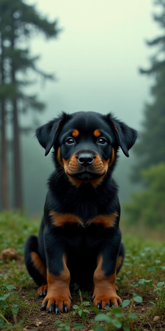 photograph, lush forest and cityscape, highly decorated, full shot of a Bright Thundering Rottweiler Puppy of Logarithm