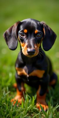 photograph, stunning detail, selfie of a Luminous Painterly Dachshund Puppy of Humanity , simple dark green background