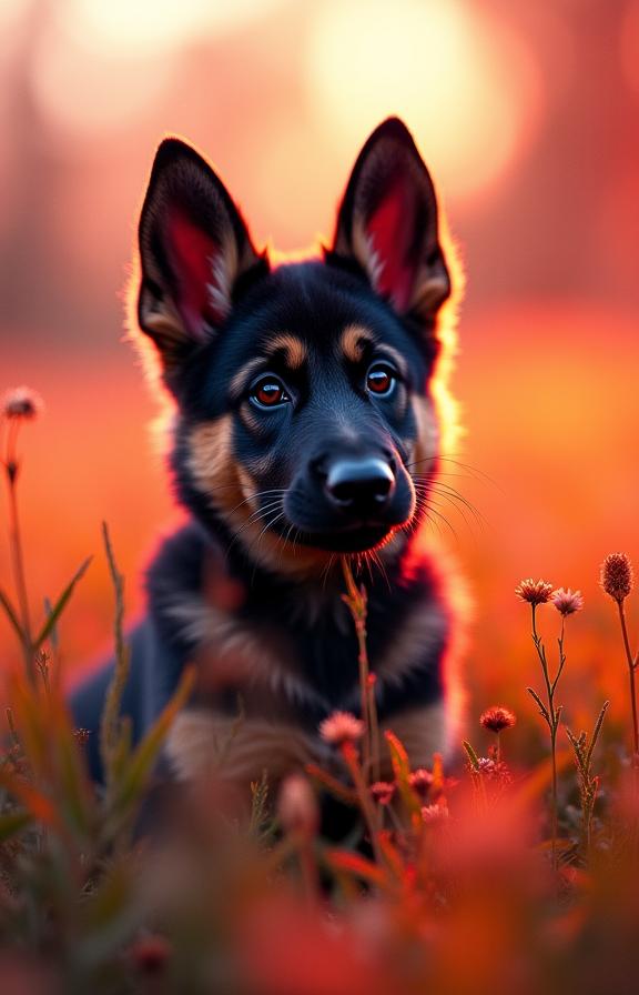stylized by Joel Sternfeld , photograph, concept art, Portrait of a German Shepherd Puppy