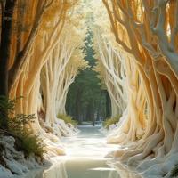 by Miki Asai , photograph, Golden ratio, landscape of a lower class Futuristic Crystal Forest from inside of a Home