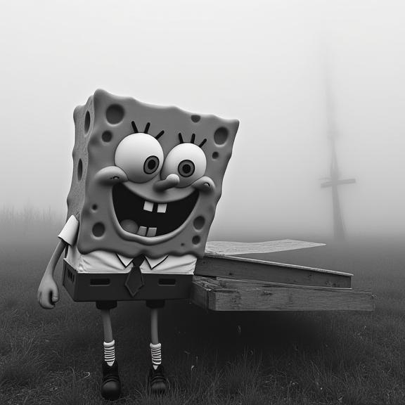 photograph, Rule of Thirds, medium wide shot of a broad shouldered Romanian Legal assistant SpongeBob SquarePants , the Male is very Supernaturalist and Basic