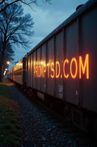 linen graffiti in a modern font PROMPTSD COM , photograph, Refined Train, at Twilight