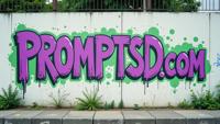 violet graffiti in a modern font PROMPTSD COM , photograph, Comely Repulsive Malaysian Falcon Heavy, at Midday