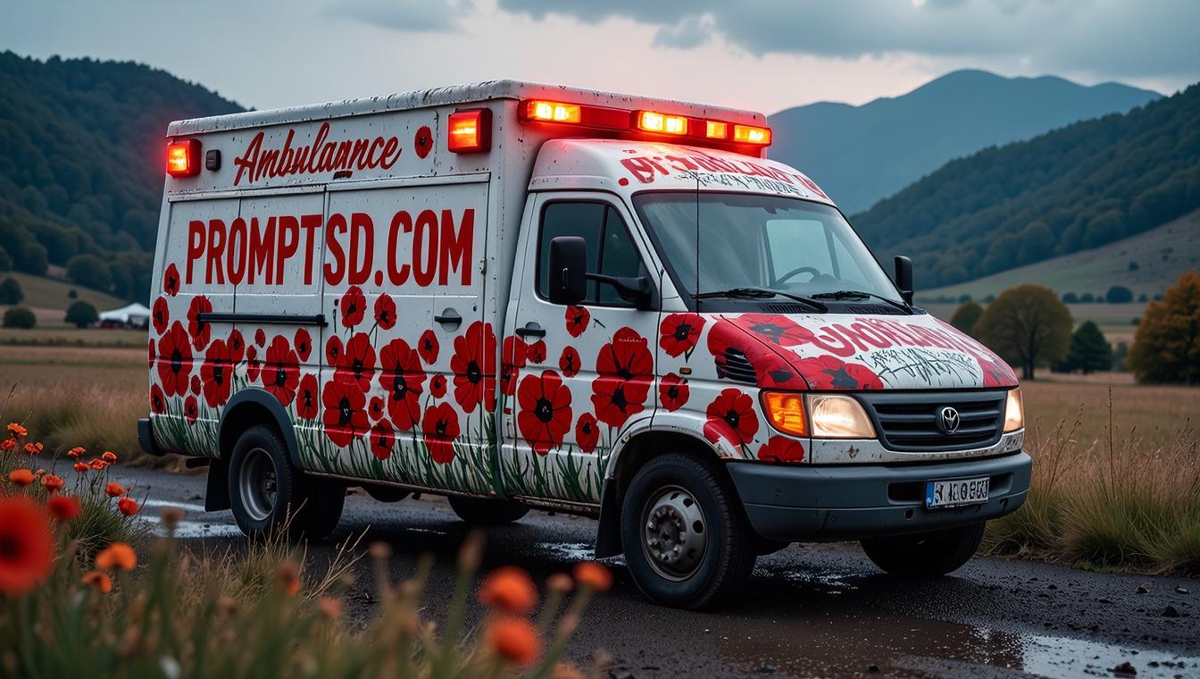 buff graffiti in a modern font PROMPTSD COM , photograph, electric color theme , Unreal Bosnian Ambulance