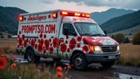 buff graffiti in a modern font PROMPTSD COM , photograph, electric color theme , Unreal Bosnian Ambulance