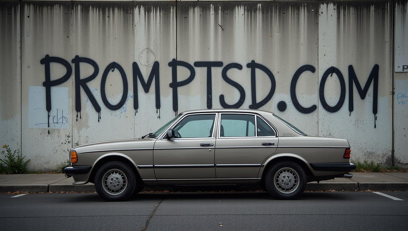 grey graffiti in a modern font PROMPTSD COM , photograph, Rule of Thirds, Sharp Car