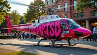 shocking pink graffiti in a modern font PROMPTSD COM , photograph, Caring Helicopter , sleek