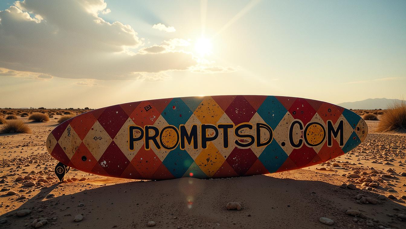 harlequin graffiti in a modern font PROMPTSD COM , photograph, Bedouin Surfboard, Masculine