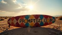 harlequin graffiti in a modern font PROMPTSD COM , photograph, Bedouin Surfboard, Masculine