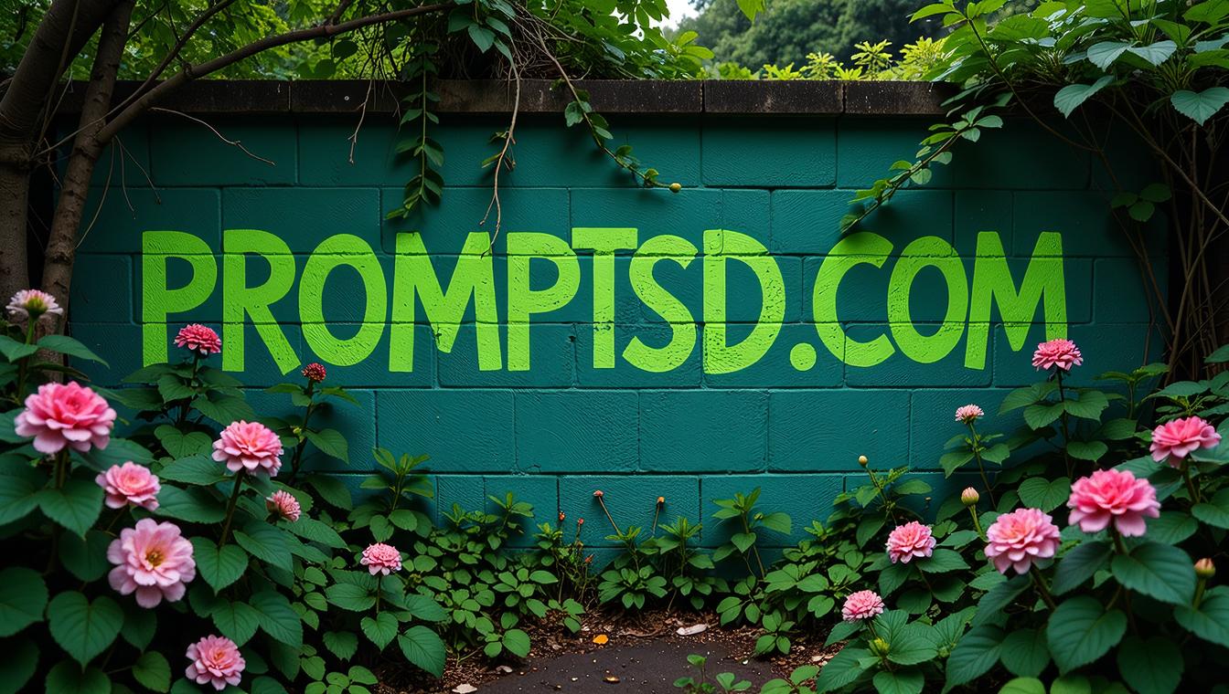 kelly green graffiti in a modern font PROMPTSD COM , photograph, dense jungle with Geranium, Eye catching Hyperdetailed Amish Melon