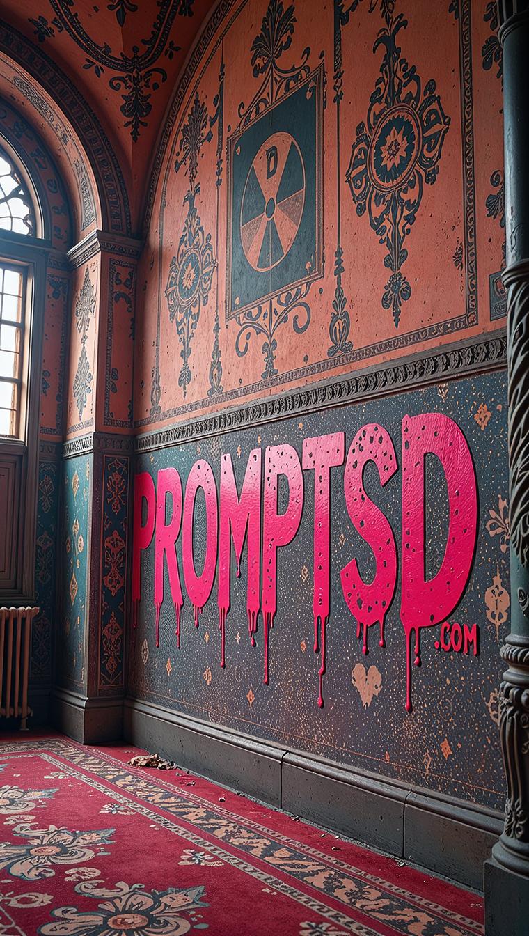 cerise graffiti in a modern font PROMPTSD COM , photograph, insane details, Exotic Radiant Hagia Sophia Nuclear power plant