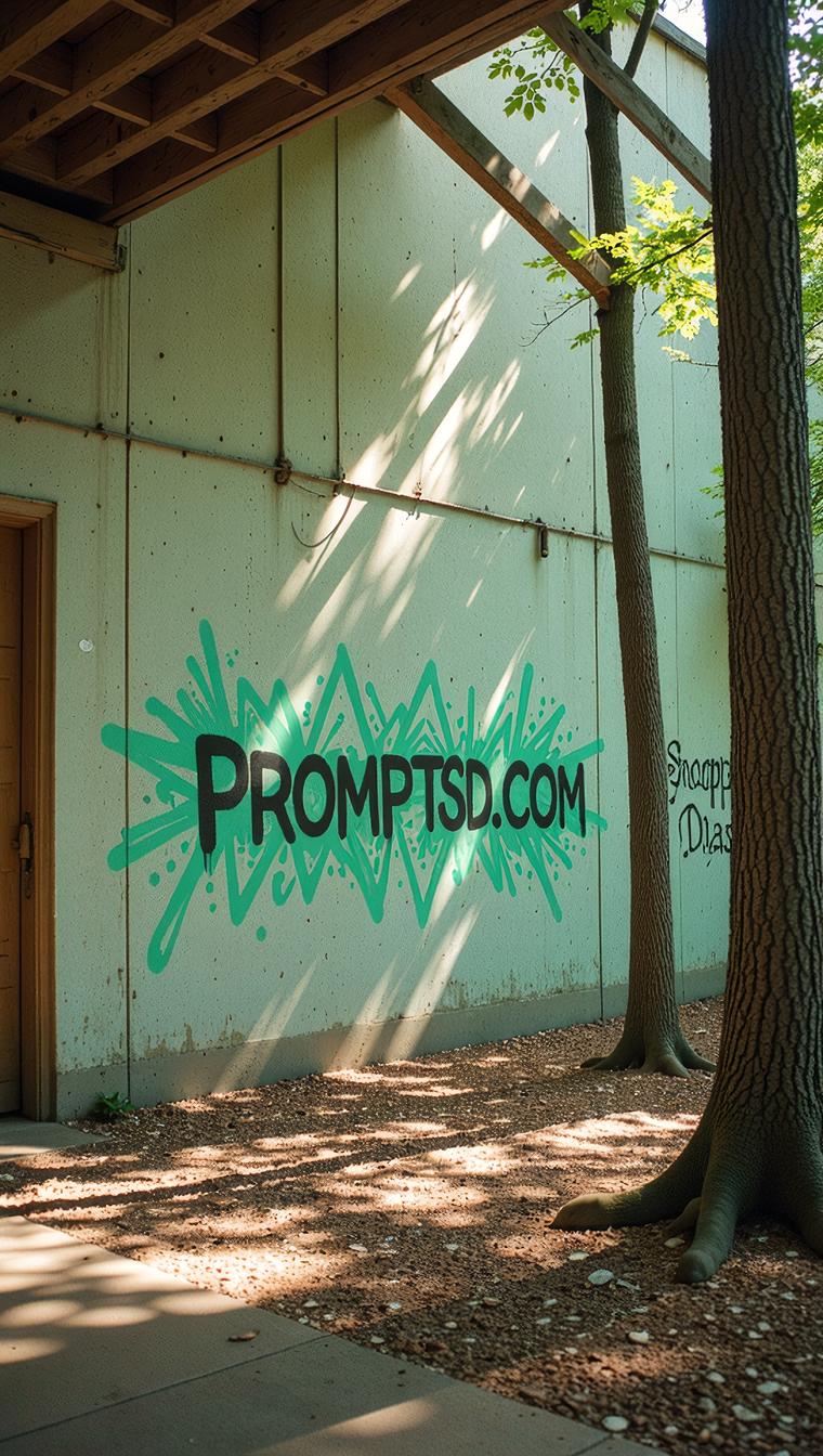 mint green graffiti in a modern font PROMPTSD COM , photograph, woods, Monstrous Shopping mall