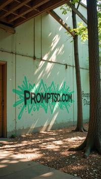 mint green graffiti in a modern font PROMPTSD COM , photograph, woods, Monstrous Shopping mall